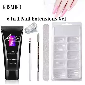 6 в 1 15 мл поли лак для ногтей гель для наращивания ногтей поли УФ гель кисточка для ногтей клипсы пилочки набор инструментов розовый