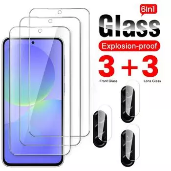 6 в 1 [3+3] закаленное стекло для Samsung Galaxy A36 A06 A16 A26 A56 5G 4G стекло для камеры HD протектор экрана объектива + защитная пленка для объектива камеры Samsung Galaxy A56 белый