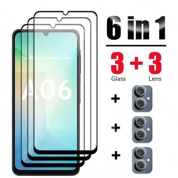 6 в 1 [3+3] закаленное стекло пленка для Samsung Galaxy A06 стекло A16 5G полное покрытие экрана защитная пленка + объектив камеры пленка Samsung Galaxy A16 чёрный