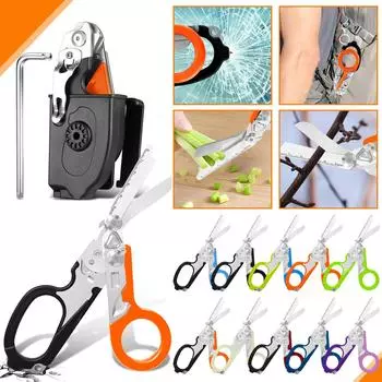 6 в 1 Аварийные ножницы, Складные травматические ножницы из нержавеющей стали с резаком для ремня и стеклобоем, Инструменты для кемпинга на открытом воздухе One Size