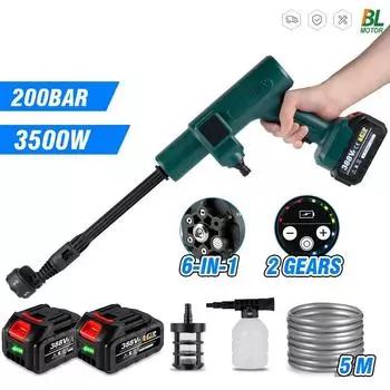 6 в 1 бесщеточный электрический пистолет для мойки автомобилей портативный аккумуляторный автомобильный садовый электроинструмент EU Plug 1B зелёный