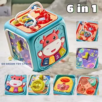 6 в 1 детский кубик активности игрушки для малышей развивающий сортировщик форм музыкальная игрушка лабиринт из бисера подсчет открытий игрушки для обучения детей синий