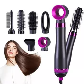 6 в 1 Электрический фен для волос, щетка для горячего воздуха, многофункциональный выпрямитель для волос, щипцы для завивки с отрицательными ионами, фен для укладки волос EU Plug фиолетовый