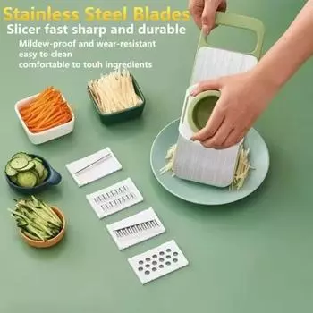 6 в 1 Многофункциональная овощерезка-шинковка Ручной измельчитель Картофельная терка и слайсер Кухонный инструмент зелёный