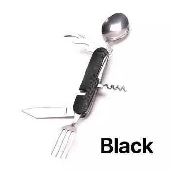 6 в 1 многофункциональная походная утварь столовые приборы из нержавеющей стали многоразовая портативная столовая посуда складная вилка нож ложка штопор открывалка для бутылок красный