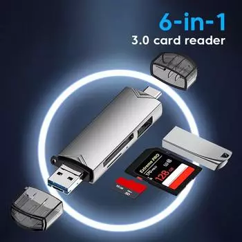 6 в 1 многофункциональный USB 3.0 кард-ридер U Disk Type C/Micro Usb/TF/SD флэш-накопитель адаптер для чтения карт памяти аксессуары для телефонов серый