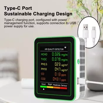 6 в 1 Монитор Качества Воздуха Многофункциональный Детектор Углекислого Газа Настенный Тестер Качества Воздуха белый