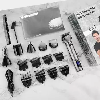 6-в-1 мужской набор для ухода за волосами, набор машинок для стрижки волос, бритва для бороды, электрический триммер для волос на теле, триммер для носа 0 серебряный серый