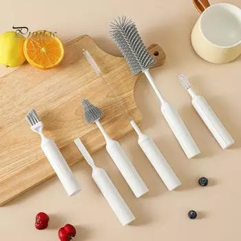 6 в 1 набор силиконовых щеток для чистки бутылочек и чашек, вращающийся на 360 градусов очиститель, устойчивый к царапинам, быстросохнущий, щетка с длинной ручкой Six-piece set