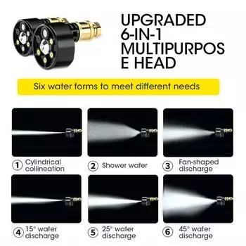 6 в 1 регулируемая насадка для 1/4-дюймовой беспроводной мойки высокого давления для автомобиля, очиститель, водяной пистолет, детали, насадка для шланга, аксессуары чёрный