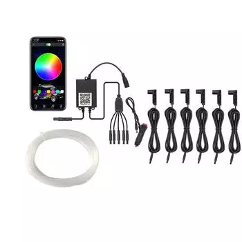 6-в-1 rgb светодиодная атмосферная подсветка салона автомобиля, подсветка салона, светодиодная лента с оптоволокном