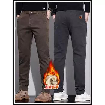 6 видов кофейных черных серых осенних и зимних мужских брюк с флисом/обычные опциональные облегающие прямые брюки высокого класса для взрослых, легкие повседневные брюки 28