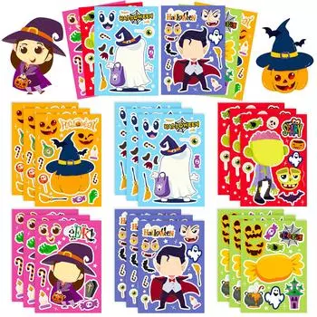 6 Witch Cute Ghost Vampire Puzzle Stickers Diy Cartoon Halloween Emoji Face Changer