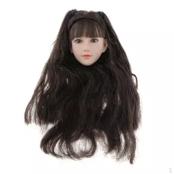 /6 женских скульптур головы солдата с волосами для фигуры 12 дюймов чёрный