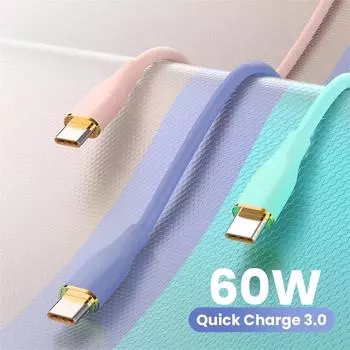 6A 60W жидкий силиконовый USB C to Type C кабель для быстрой зарядки данных для iPhone 15 Xiaomi 13 Samsung POCO Oneplus Redmi Huawei 1m зелёный