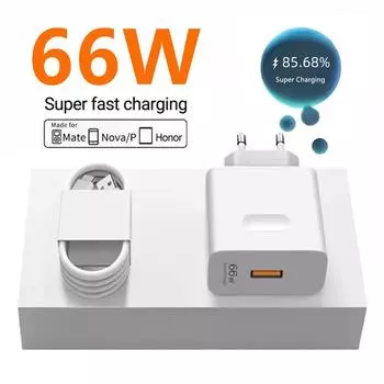 6A 66W сверхбыстрое настенное зарядное устройство для Huawei Mate 40 50 60 P50 P60 Nova 10 11 12 Honor 90 100 200 Lite X7b X8b кабель быстрой зарядки USB Type C EU Plug - 1m Cable