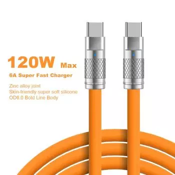 6A Сверхбыстрая зарядка PD Тип C Жидкий силиконовый кабель Кабель для быстрой зарядки Соединение из цинкового сплава Usb Кабель для зарядного устройства C-C Type C to Type C чёрный