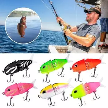 6CM/6.5G многосоставная рыболовная приманка с крючками, реалистичная двухсекционная пластиковая искусственная приманка Swimbait розовый/зелёный