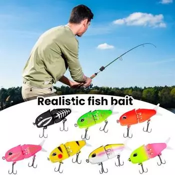 6CM/6.5G многосоставная рыболовная приманка с двойными крючками, реалистичная двухсекционная пластиковая искусственная приманка жёлтый/белый