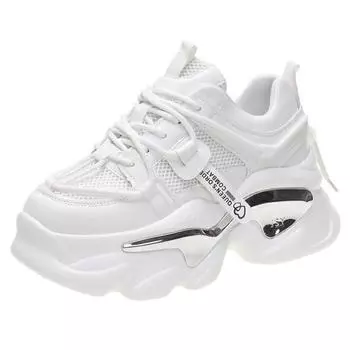 6CM Women Platform Sneakers Sping Breathable Mesh Chunky Casual Dad Shoes Sports Vulcanized Shoes Woman Non-slip Female Sneakers 34 чёрный