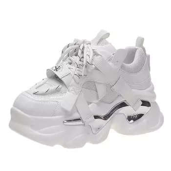 6CM Women Platform Sneakers Sping Breathable Mesh Chunky Casual Dad Shoes Sports Vulcanized Shoes Woman Colorful Female Sneakers 34 чёрный