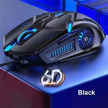6D игровая мышь, проводная мышь, 4-скоростная игровая мышь RGB с разрешением DPI для ПК, ноутбука, игровой мыши PUBG Button with sound чёрный