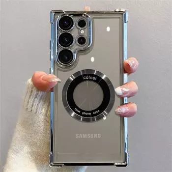 6D покрытие прозрачный магнитный чехол для Samsung Galaxy S24 S25 Ultra S23 FE S22 S21 Plus для Magsafe объектив пленка бампер крышка For S24 чёрный