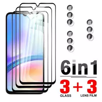 6IN1 [3 экрана + 3 объектива пленка для камеры] Полноэкранная защитная пленка из закаленного стекла для Samsung Galaxy A05 A05S A04 A04S A14 A34 A54 A24 A15 A25 A55 Samsung M34 чёрный