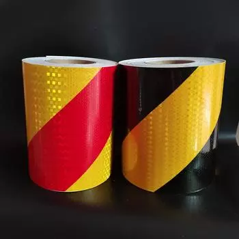 6Inch*17FT Waterproof Reflective Safety Tape Twill Left Yellow-Red Strip High Visibility Warning Adhesive Car Reflector Sticker