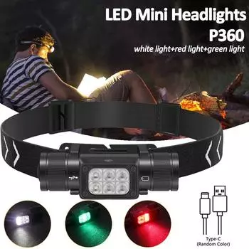 6Led Strong Light Headlamp Red/Green/White Light USB Rechageable Headlight Portable Fishing Camping Outdoor Head Lamp Flashlight