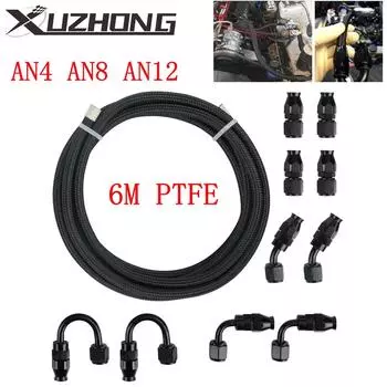 6M AN4/AN8/AN12 PTFE топливный шланг, нейлоновый плетеный топливный шланг с поворотным соединением 0+45+90+180 градусов, комплект адаптеров для топливного шланга