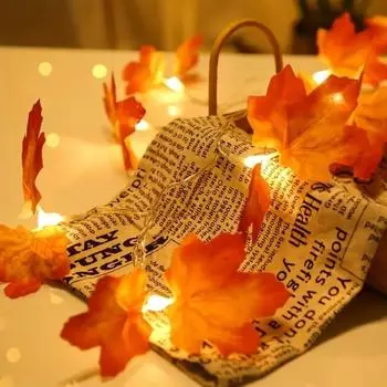 6M Солнечная Искусственная Осенняя Гирлянда из Кленовых Листьев Светодиодная Гирлянда для Рождественского Украшения, Вечеринки в честь Дня Благодарения, DIY Декор, Хэллоуин 1.5M 10LED