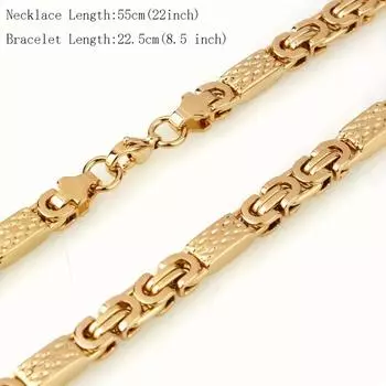 6MM мужская модная плоская цепочка из нержавеющей стали ожерелье и браслет комплект золотой