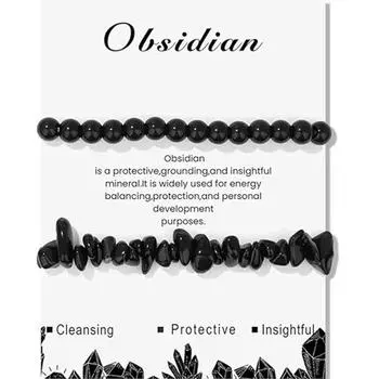 6mm natural stone tiger eye agate paired with the same crushed stone two-piece bracelet accessory with cardboard