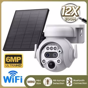 6MP 4k наружное солнечное наблюдение 12X зум двойной объектив PTZ камера PIR обнаружение движения двусторонняя аудио домашняя камера видеонаблюдения