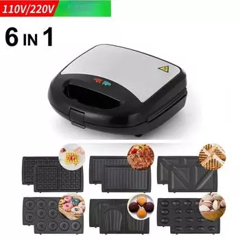 6N1 Машина для сэндвичей с вафельами Электрическая машина для выпечки пончиков Cake Bell Машина для выпечки пончиков Nut Madeleine us чёрный