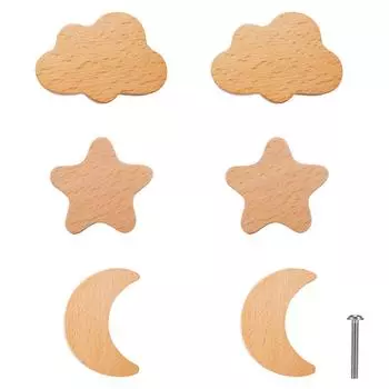 6pack/lot Moon Drawer Knobs Wooden Handles For Children S Room Decor Wooden Animal Cabinet Knobs