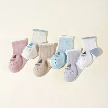 6Pairs Baby Mesh Socks Cute Cat Mid-tube Sock Summer Sweat-absorbing Breathable Newborn Cotton Sock 0-3year Children Footwear 0-6 months