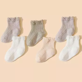 6Pairs Baby Mesh Socks Summer Thin Breathable Middle Tube Sock 0-2Year Newborn Cotton Footwear Basic Kids Solid Color Stockings Fit 0-6Months