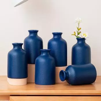 6PC/1PC Ceramic Wine Bottles For Flowers and Plants Black Blue Ceramic Vases Japanese Black Ceramic Cask Bookshelf Gifts Bar 6pcs