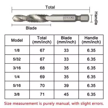 6PC Британская система Композитный Метчик Быстрорежущая сталь 4341 Машинный Метчик Отверстие Фаска Метчик Инструмент Сверление и Нарезание Резьбы Интегрированный Набор
