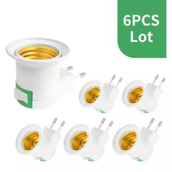 6PC Hot Sell Practical White E27 LED Light Socket To EU Plug/US Plug Holder Adapter Converter ON/OFF For Bulb Lamp US Plug белый