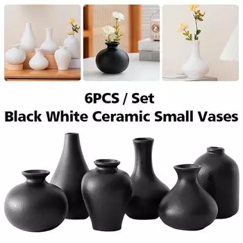 6PC/Set Flower Vases Tabletop Ornament Mini Vase Home Decor Black White Ceramic Small Vases Home Decoration Crafts белый