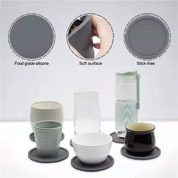 6pcs 10cm Round Silicone Coasters Heat Resistant Rubber Tea Cup Mat Drinking Coffee Cup Glass Holder Pad Decor Table Mat S&Round темно-синий