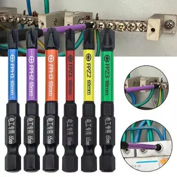 6pcs 65mm Magnetic Special Slotted Cross Screwdriver Bit For Electrician FPH FPZ Socket Switch Power Tool красный