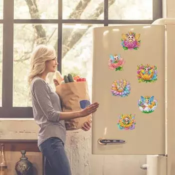 6Pcs Acrylic Cartoon Animal Diamond Art Magnets Decals Diamond Painting Fridge Magnet for Fridge Whiteboards Car Mailbox Decor