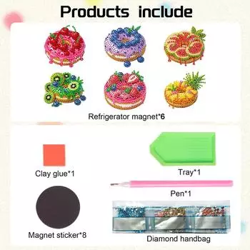 6Pcs Acrylic Special Shape Fruit Donut Diamond Painting Refrigerator Magnet Diamond Painting Fridge Magnet for Car Mailbox Decor