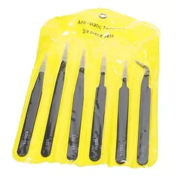 6pcs Anti-static ESD Stainless Steel Tweezers 1mm Maintenance Tools Industrial Precision Curved Straight Tweezers Repair Tools 6Pcs
