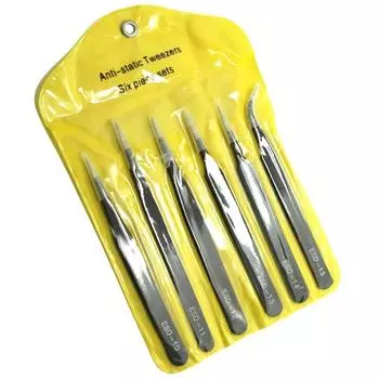 6PCS Anti-Static Stainless Steel Tweezers Set for Electronics Phone Repairing Tool Eyebrow/Eyelash Tweezers 6 Pcs set