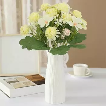 6Pcs Artificial Flower with Green Leaves Realistic Fake Plastic Flower Home Office Wedding шампанского